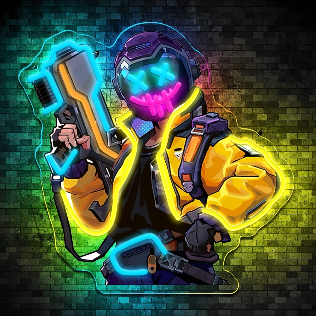 Neon Marksman LED Wall Art - UV Printed USB Powered Sniper Shooter Neon Sign for Game Room, Bar