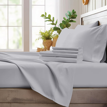 Bamboo Cooling Sheet Set 4pcs, Deep Pocket Fitted Sheet Flat Sheet Pillowcases for Hot Sleepers Twin Full Queen King