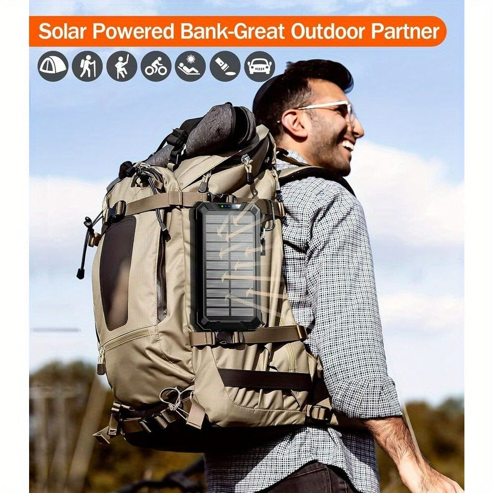 Solar Power Bank 40000mAh with Built-in 4 Cables & 15W Wireless Charging – 6 Outputs 3 Inputs Dual LED Flashlight Portable Charger