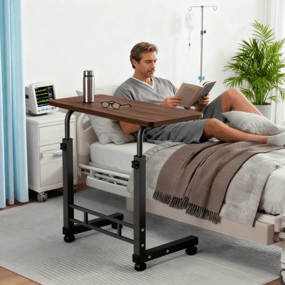 Adjustable Height Rolling Overbed Nursing Table 3-Layer Shelves Bedside Tray for Elderly for Entryways, Bedrooms and Living Spaces