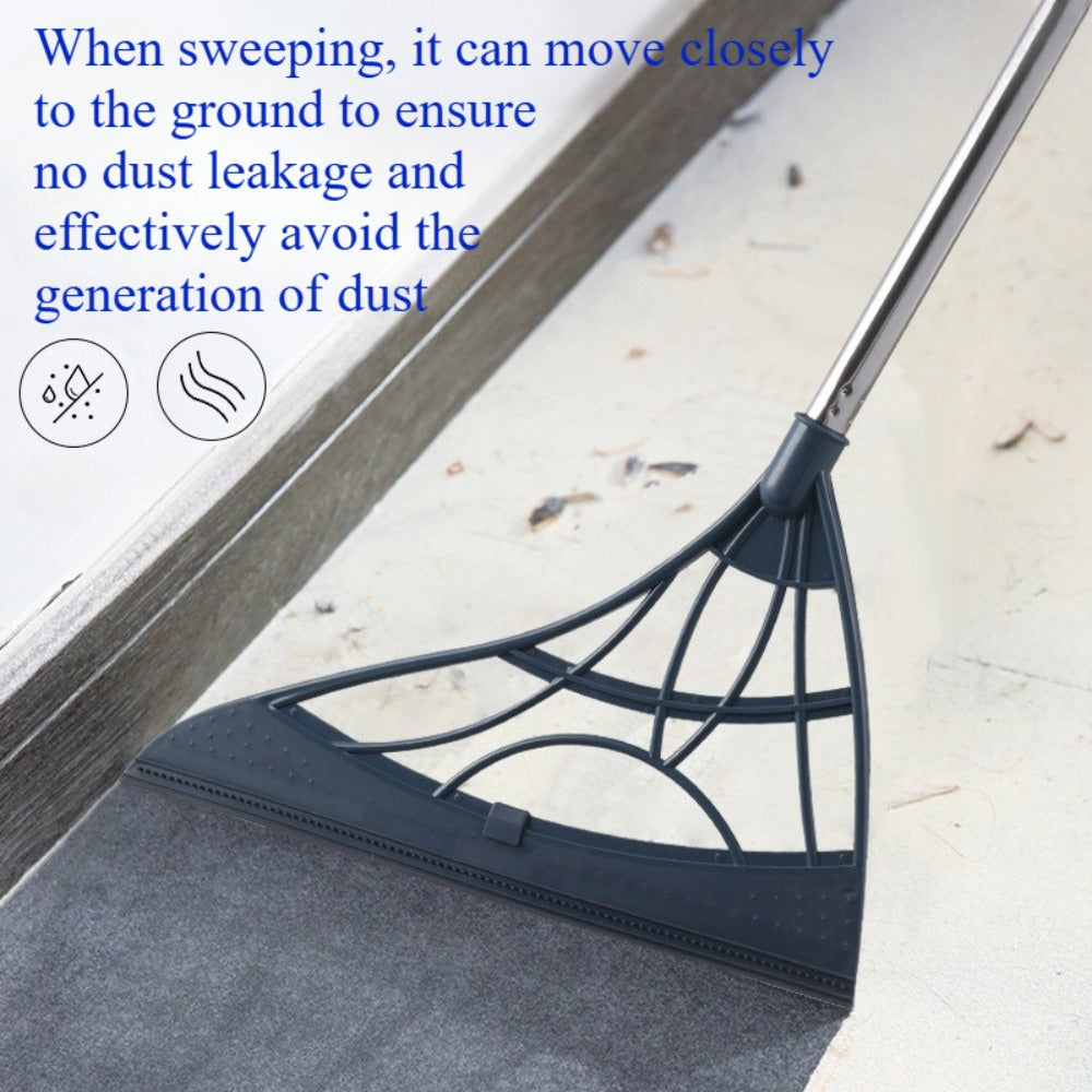 Extra Long Broom 45 Inch – Stainless Steel Handle, Unflagged Bristles, Rubber Sweep for Pet Hair & Debris