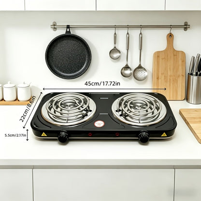 Portable Electric Stove Tabletop Double Burner, Adjustable Rotary Temperature Control, Compact Electric Charcoal Heater for Home