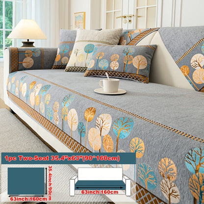 Sofa Cover, Geometric Embroidered Knit Couch Pad in Gray, Blue or White with Three Size Options