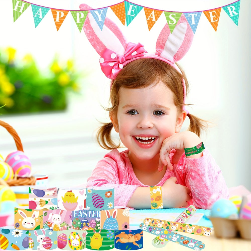 Party Favors Easter PVC Slap Bracelets, 72-Piece Spring-Theme Assortment for Egg Hunts and Events