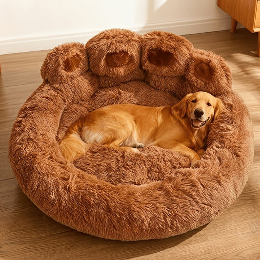 Dog Bed Cat Bed Bear Paw Round Plush Non-Slip – Soft Warm Cuddler Pet Mattress for Puppy, Small, Medium & Large Dogs and Cats