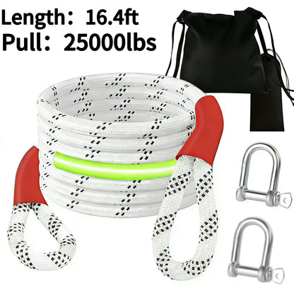 Recovery Tow Strap Heavy Duty – Up to 48000 LBS Break Strength, Kinetic Tow Rope with 2 D-Ring Shackles, Reflective Safety Flag & Storage