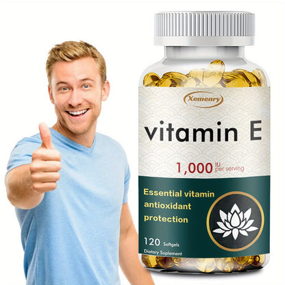 Vitamin E 1000IU Softgels 120 Count High Potency Antioxidant Supplement for Hair, Skin, Nails & Eye Health