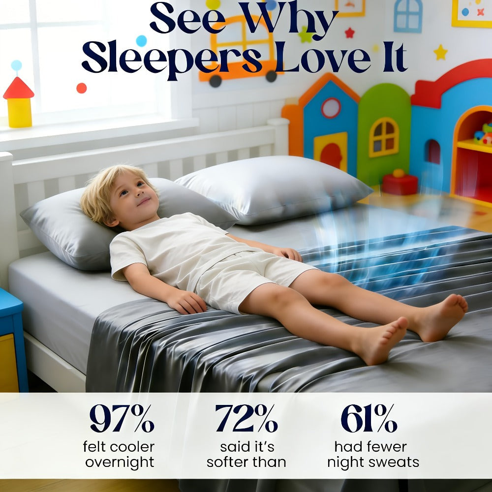 Bamboo Blend Cooling Bed Sheet Set 4pcs – Ultra Soft Breathable Kids Sheets, Deep Pocket Fitted Sheet 18"-24"