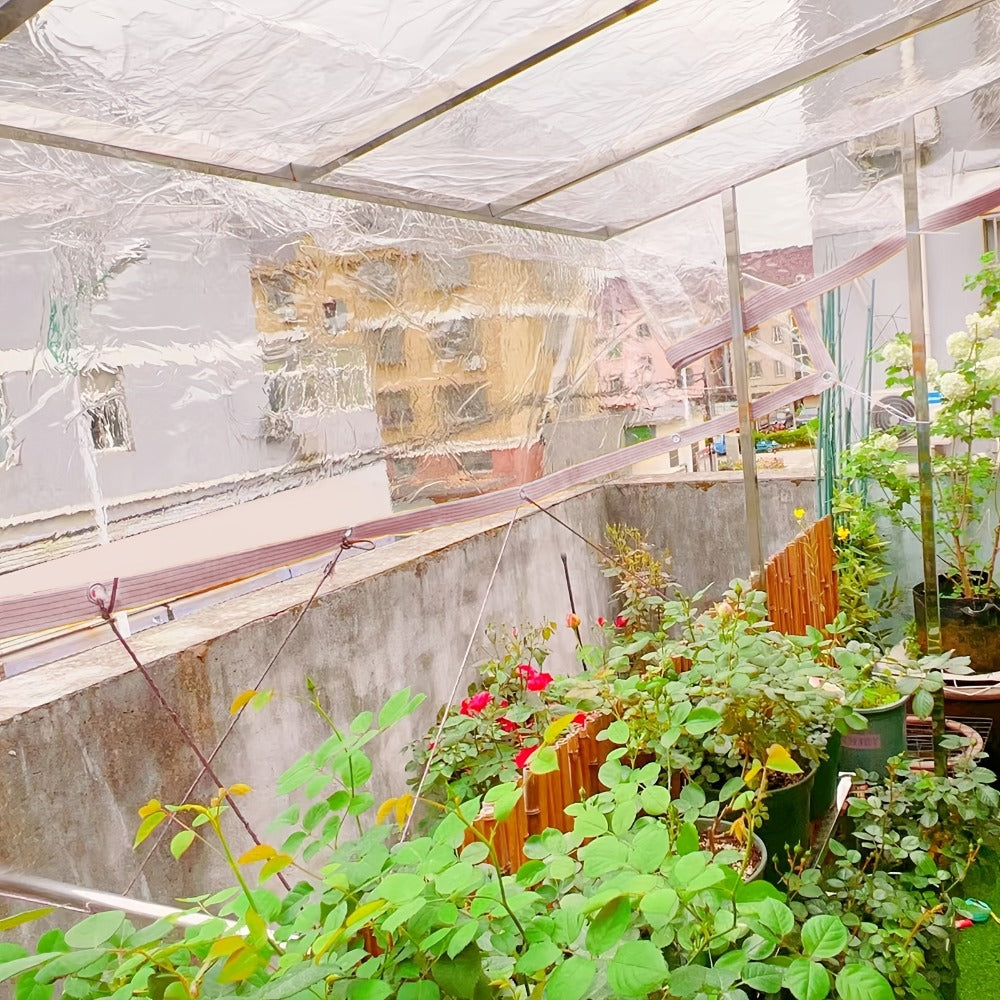 Clear Tarp Transparent PE Tarpaulin with Grommets, Rainproof Cover for Porch Canopy Henhouse Plant Camping & Outdoor Garden