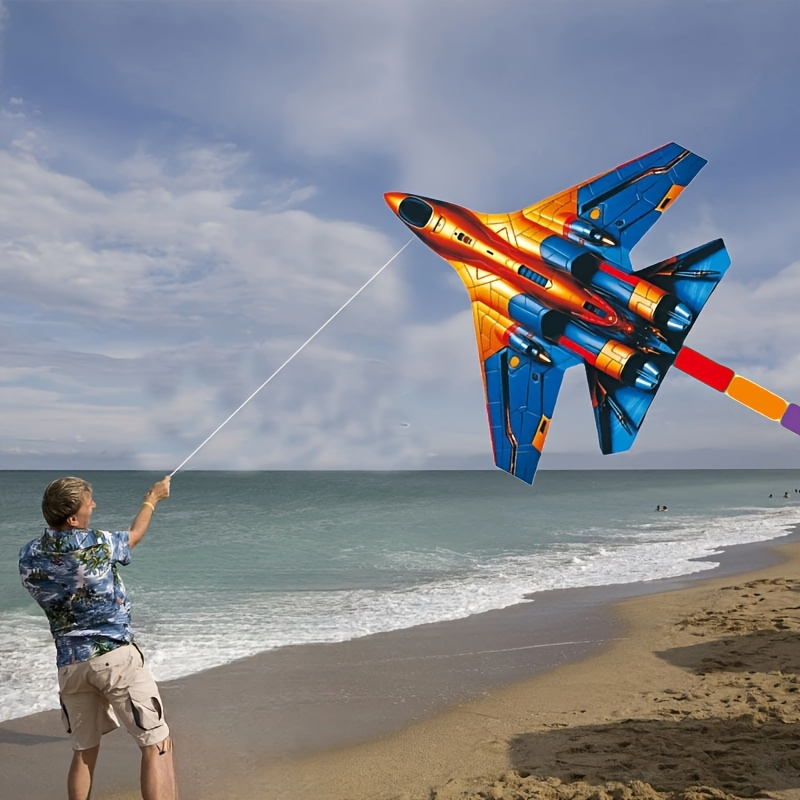 Large Fighter Plane Kite 200cm+ Polyester – Colorful Stunt Kite for Adults & Kids, Outdoor Flying Fun at Beach Park & Open Fields