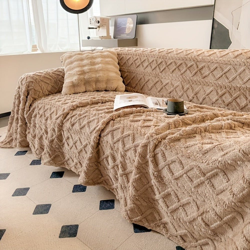 Sofa Cover 300 GSM Shu Velveteen Jacquard Throw in Three Sizes and Five Solid Colors for Armchair to Sectional