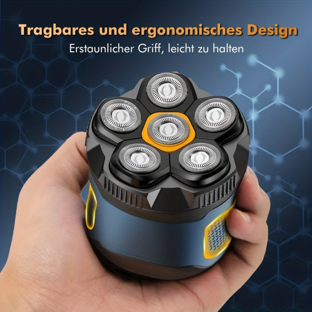 Electric Shaver 6D Dual-Ring Floating Blade with IPX7, Type-C Charging, LED Display and Nose Trimmer