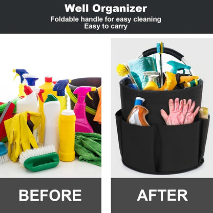 Foldable Cleaning Caddy Organizer 17L with Handle – Portable Collapsible Bucket Bag with 6 Pockets for Cleaning Supplies
