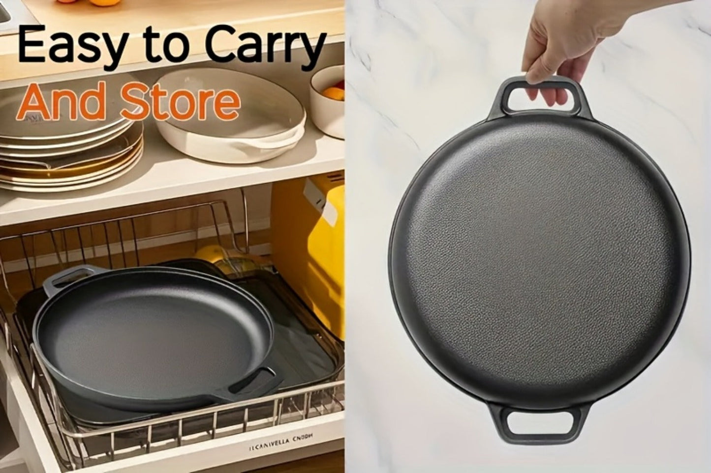 Cast Iron Frying Pan Non-Stick 11 Inch 28cm, Anti-Deformation Even Heating, Oven & Induction Safe Skillet for Pizza Barbecue & Camping
