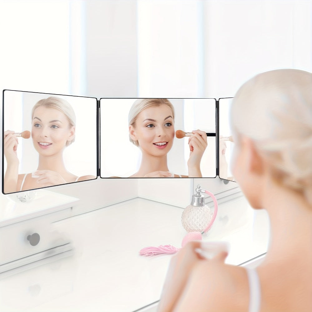 3 Way Mirror for Self Hair Cutting, 360° View Hair Cut Mirror to See Back of Head Height-Adjustable Hook Door Wall Table Mount Anti-Fog HD