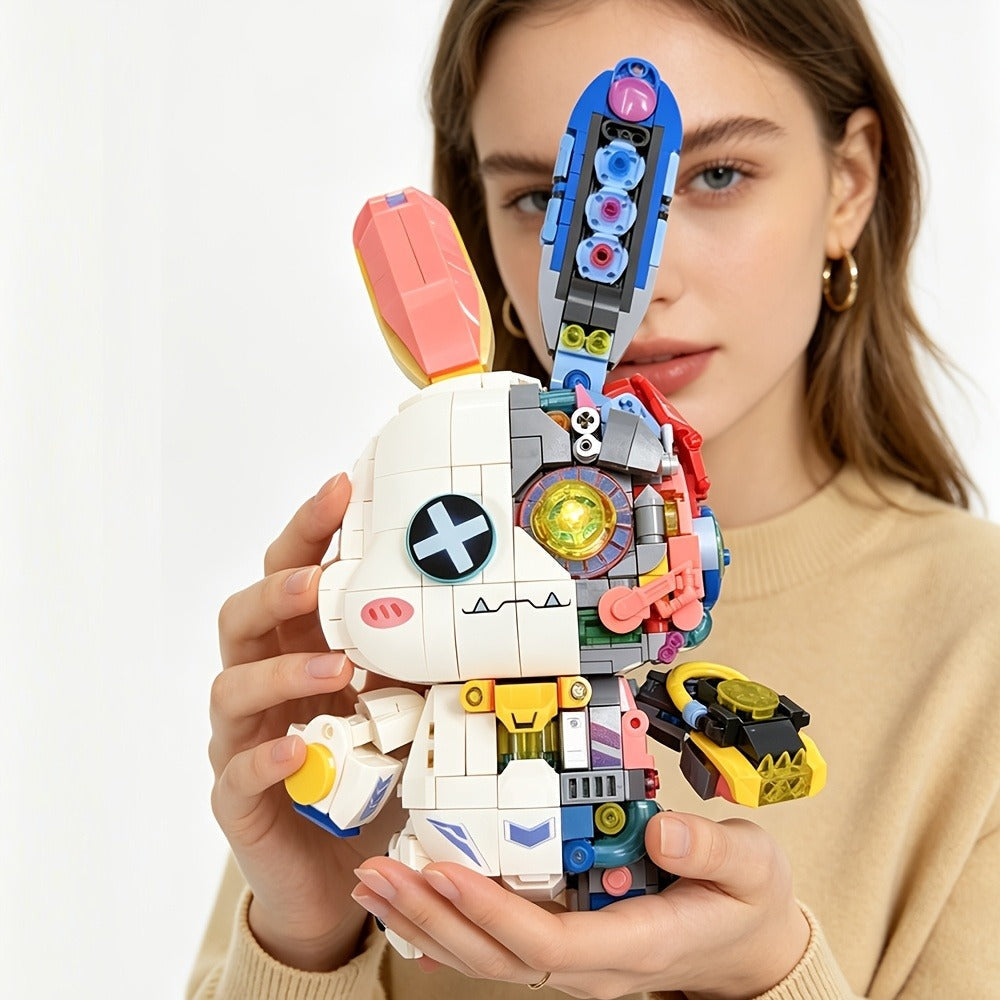 1377-Piece Mechanical Rabbit Building Block Model with Colorful Punk Styling and Rotating Limb Details