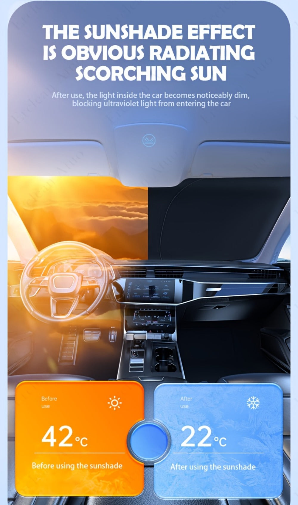 Car Windshield Sun Shade – Foldable Front Window UV Protection Sunshade Blocker, Heat Reflector Visor for Car Interior Cooling