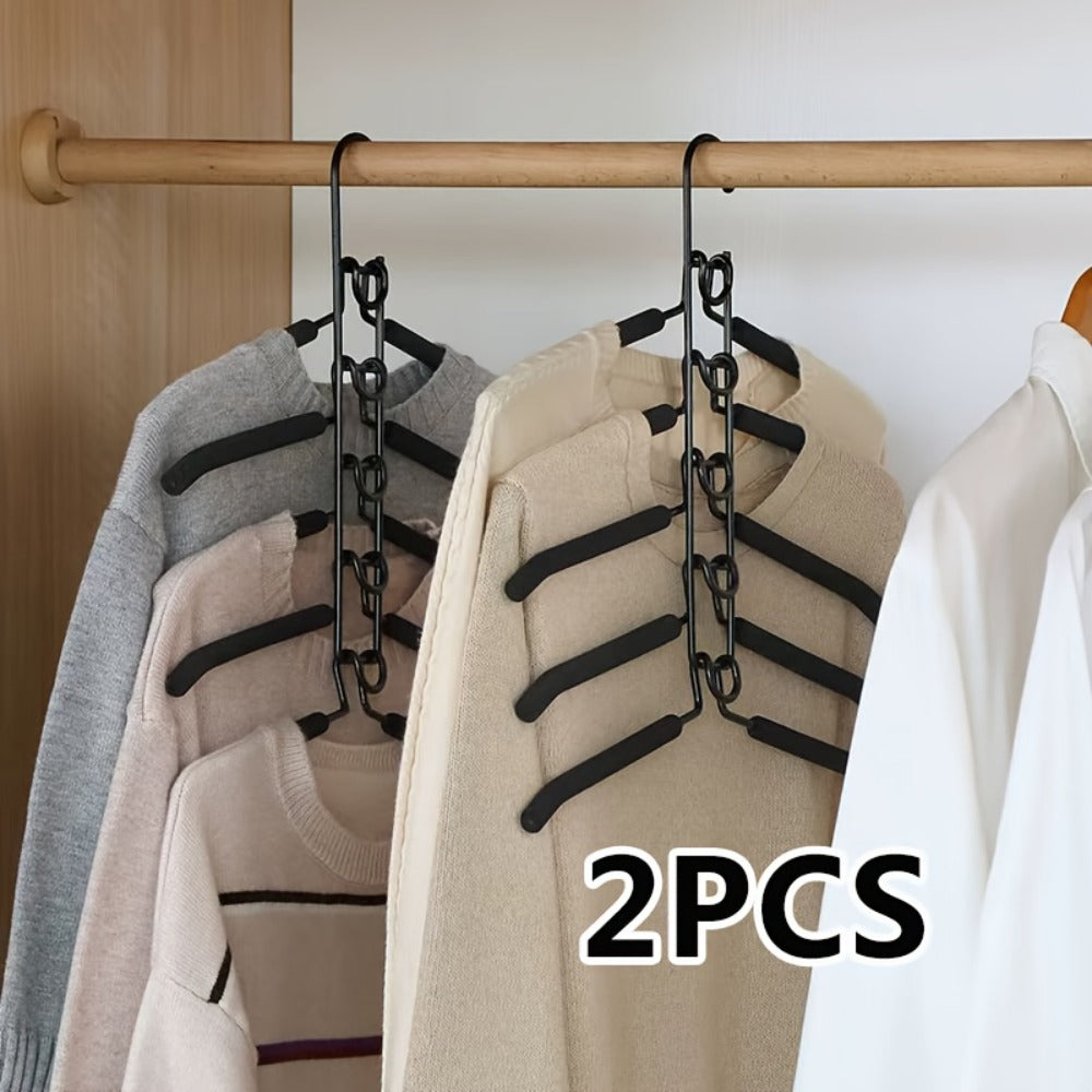 Space Saving Hangers 5-in-1 Multi-Layer Metal Closet Organizer | Heavy Duty Non-Slip Foam Pads | 2 Pack Clothes Hanger for Coats Sweaters