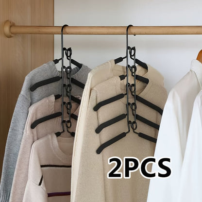 Space Saving Hangers 5-in-1 Multi-Layer Metal Closet Organizer | Heavy Duty Non-Slip Foam Pads | 2 Pack Clothes Hanger for Coats Sweaters