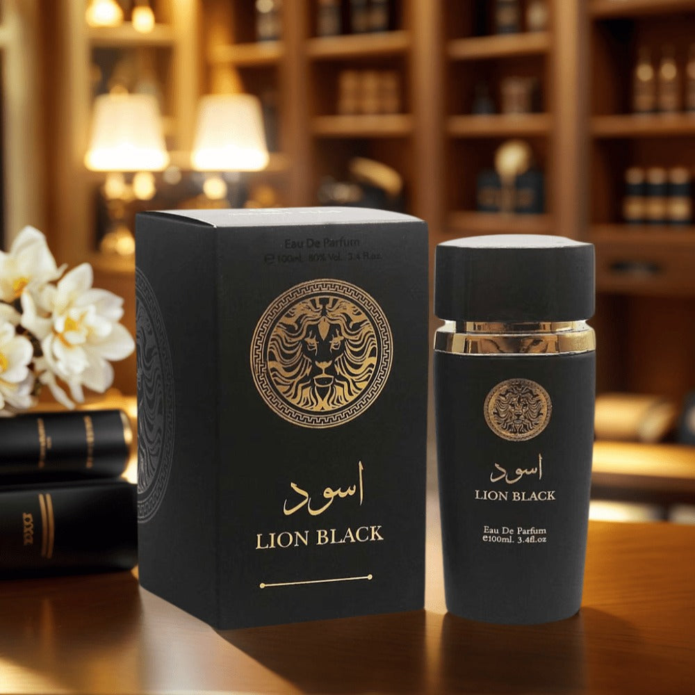 Oriental Perfume for Men Eau de Parfum 3.4oz Lion Black Arabian EDP Spray Long Lasting Bold Masculine Fragrance Oud Inspired Dates Daily