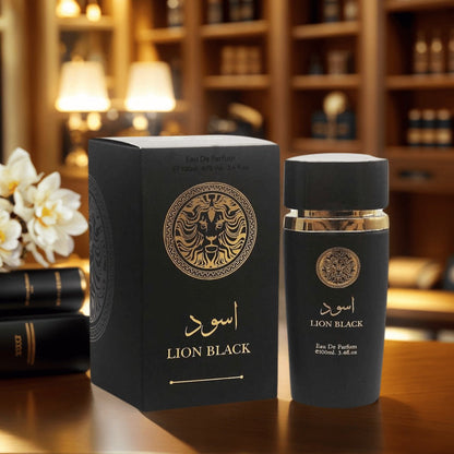Oriental Perfume for Men Eau de Parfum 3.4oz Lion Black Arabian EDP Spray Long Lasting Bold Masculine Fragrance Oud Inspired Dates Daily
