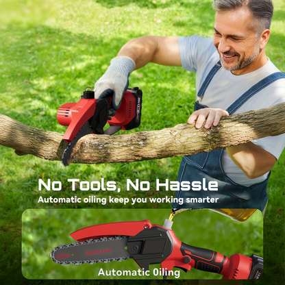 6-Inch Foldable Cordless Pole Saw with Two Chains, Red or Yellow Dual-Battery Packs and Black Option