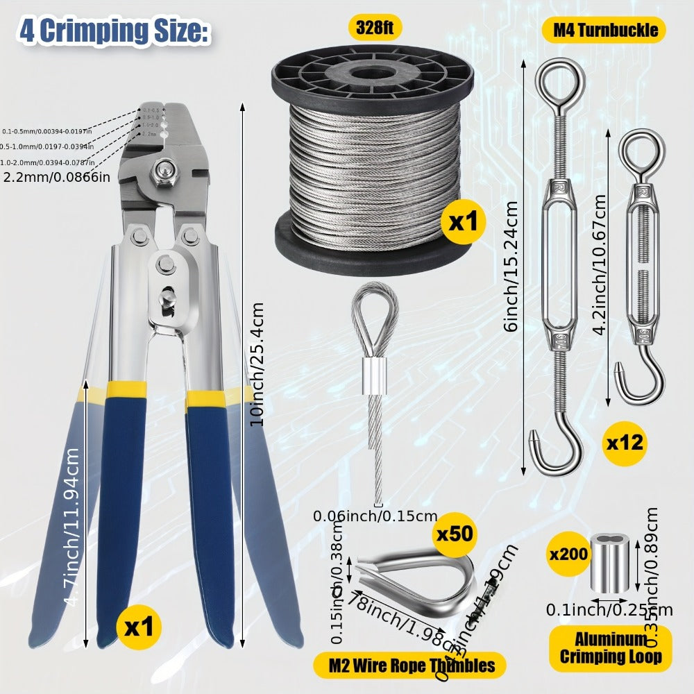 264Pcs Wire Rope Crimping Tool Kit 328ft for Entryways, Bedrooms and Living Spaces, with the Listed Configuration