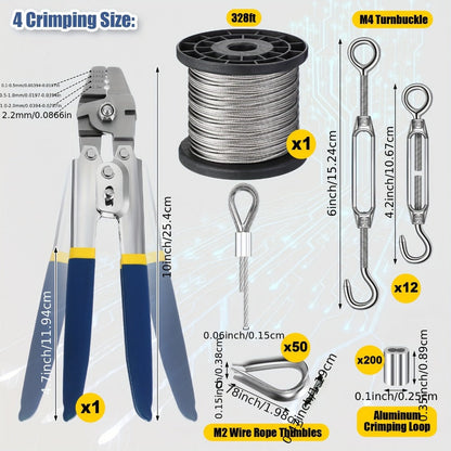 264Pcs Wire Rope Crimping Tool Kit 328ft for Entryways, Bedrooms and Living Spaces, with the Listed Configuration