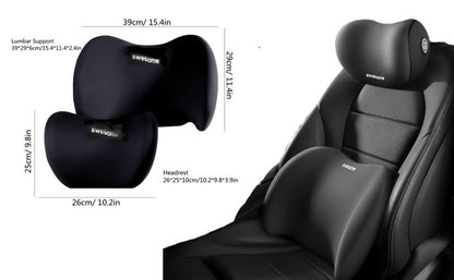 Car Lumbar Support Pillow & Neck Pillow Kit – Ergonomic Seat Cushion Set with Adjustable Strap for Back & Neck Pain Relief