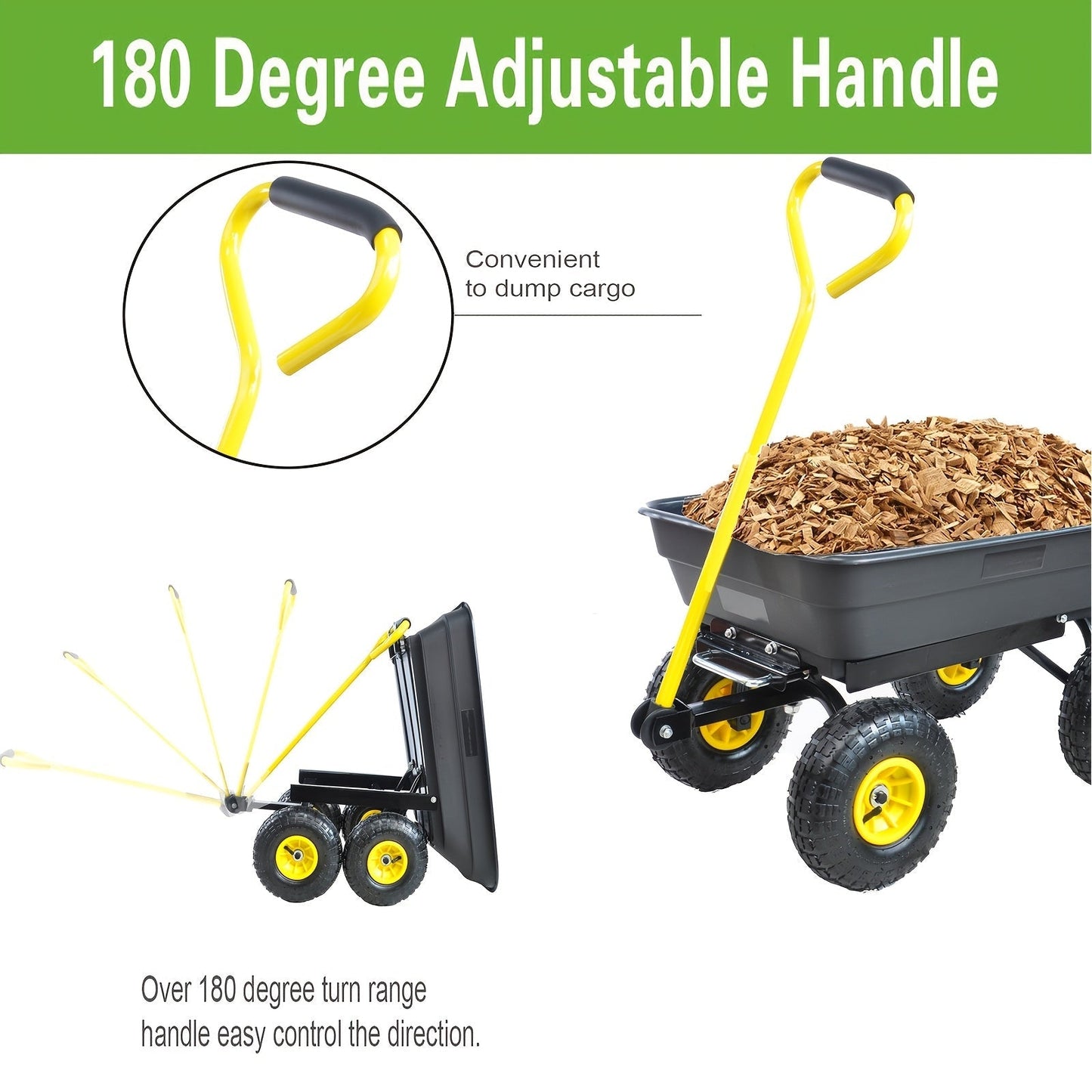 Garden Dump Cart, Steel Frame Pneumatic Tires Lawn Yard Farm Utility Wagon for Garden, Patio and Yard Use