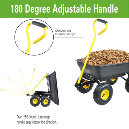Garden Dump Cart, Steel Frame Pneumatic Tires Lawn Yard Farm Utility Wagon for Garden, Patio and Yard Use