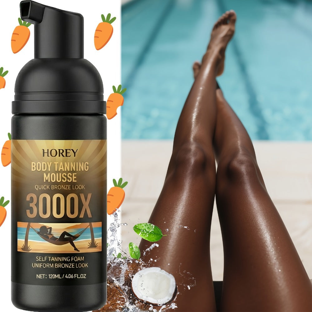 Sunless Self Tanning Mousse Deep Brown 3000X for Medium Dark to Dark Skin – Streak-Free Bronzing Foam with Carrot Oil & Coconut Oil