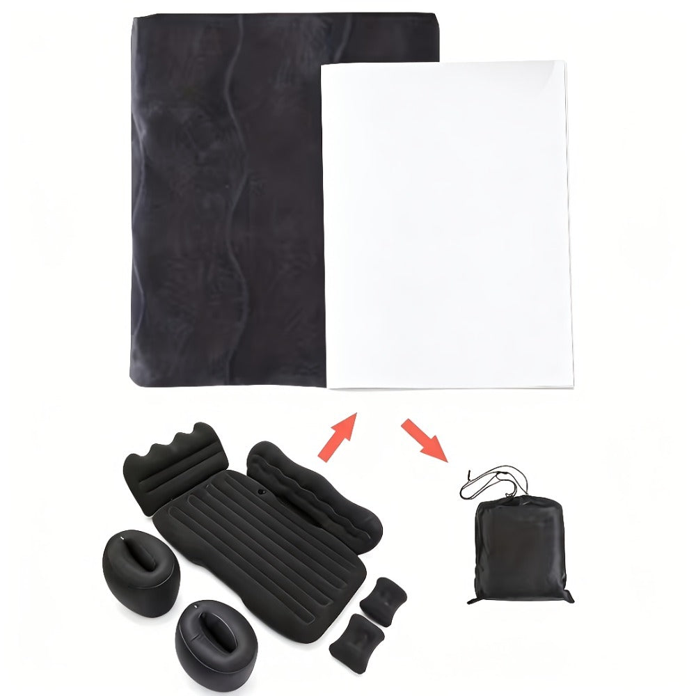 Inflatable Car Bed Plush Folding Design with Storage Bag & Tool Kit Soft Skin-Friendly Comfortable Outdoor Car Air Mattress for Camping