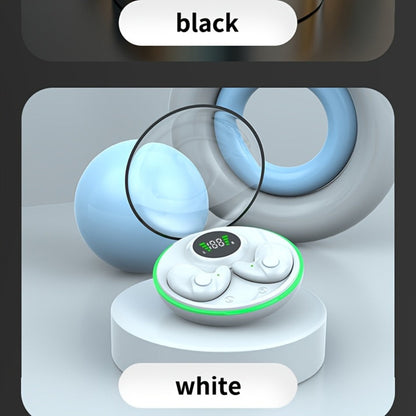 Low-Profile Round-Case Mini Sleep Earbuds with Digital Battery Display in Black, Khaki or White