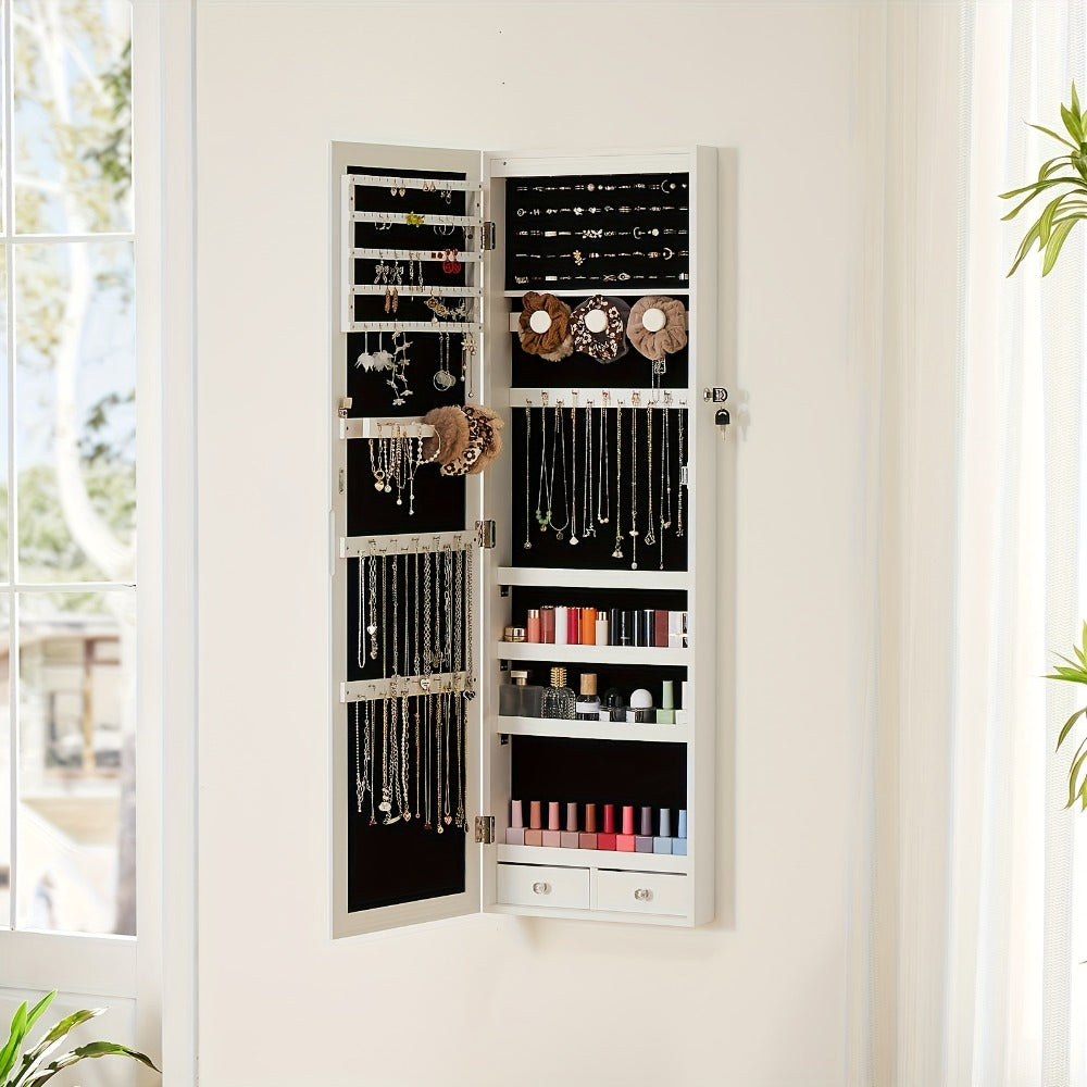 Jewelry Armoire Floor Standing 47.2" Full-Length Mirror Cabinet with 6 LED Lights Dual Lock