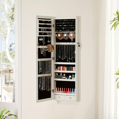 Jewelry Armoire Floor Standing 47.2" Full-Length Mirror Cabinet with 6 LED Lights Dual Lock