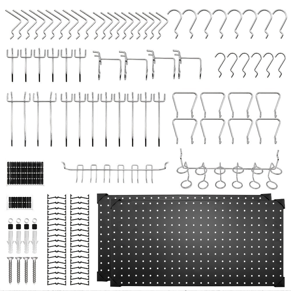 Black Metal Pegboard Wall Organizer Set with Hooks 66/100pcs, 12x24 Inch Wall Mounted Pegboard Kit for Garage Workshop Tool Storage