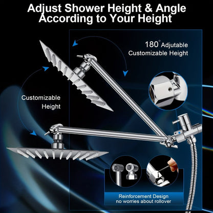 Rainfall and Handheld Shower Combo with 8-Inch Square Head, 11-Inch Extension Arm and Chrome Finish