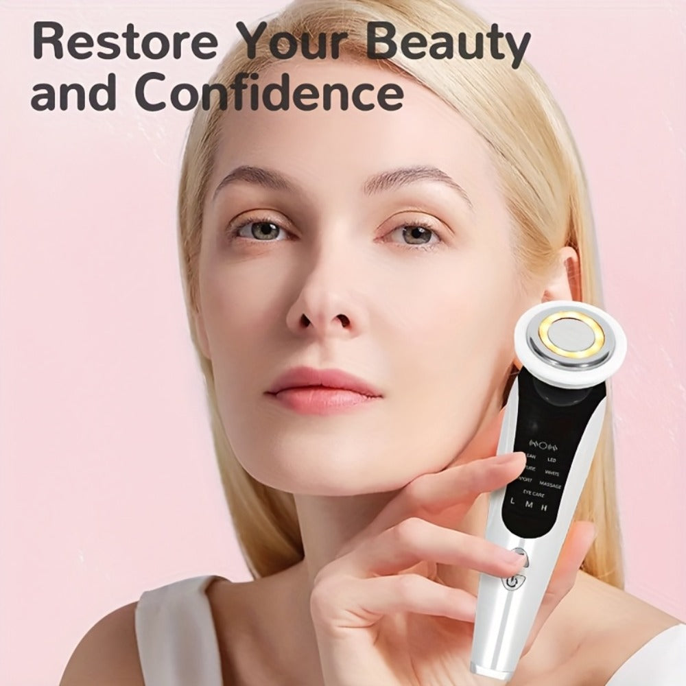 4-in-1 LED Face Neck Massager USB Powered Vibration Facial Lifting Device - Handle Portable Beauty Tool for Home or Salon Spa Use