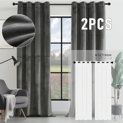 Velvet Room Darkening Curtains 2 Panels, Grommet Top Thermal Insulated Soundproof Blackout Curtains for Living Room Bedroom