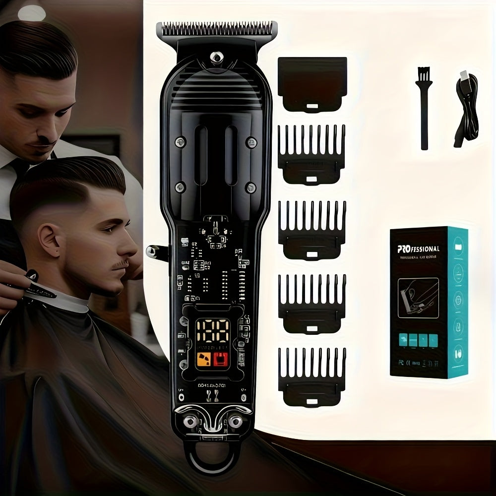 LED Hair Clipper for Men – USB-C Rechargeable Cordless Beard Trimmer with LED Display & 4 Guide Combs, Barber-Grade Home Haircut Kit