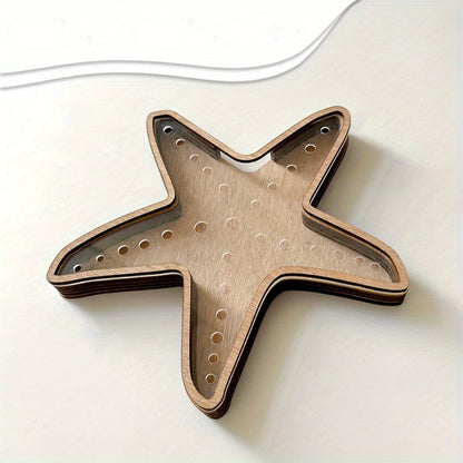 Wooden Starfish Tray – Ocean-Themed Organizer Dish for Desk & Dresser, Display Crystals Shells Agates, Nautical Home Decor
