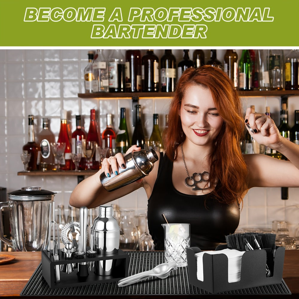 28-Piece Bartender Tool Set with Cocktail Shaker, Three-Tier Glass Rimmer, Garnish Tray and Organizers