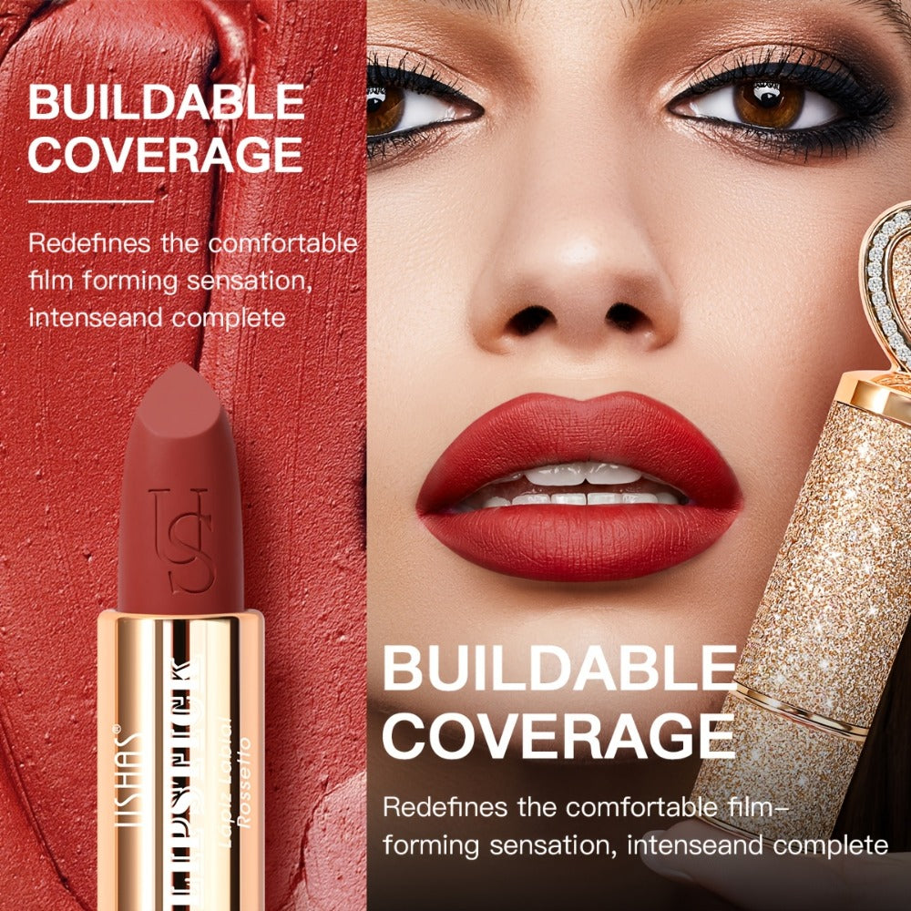 Matte Lipstick Heart-Shaped Design 24H Long-Lasting Velvet Finish – Transfer-Resistant Highly Pigmented Buildable Lip Color