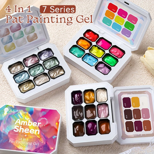 Gel Nail Polish 4-in-1 Nine-Color Palette for Ombre, Stamping, Painting and Powder Nail Art
