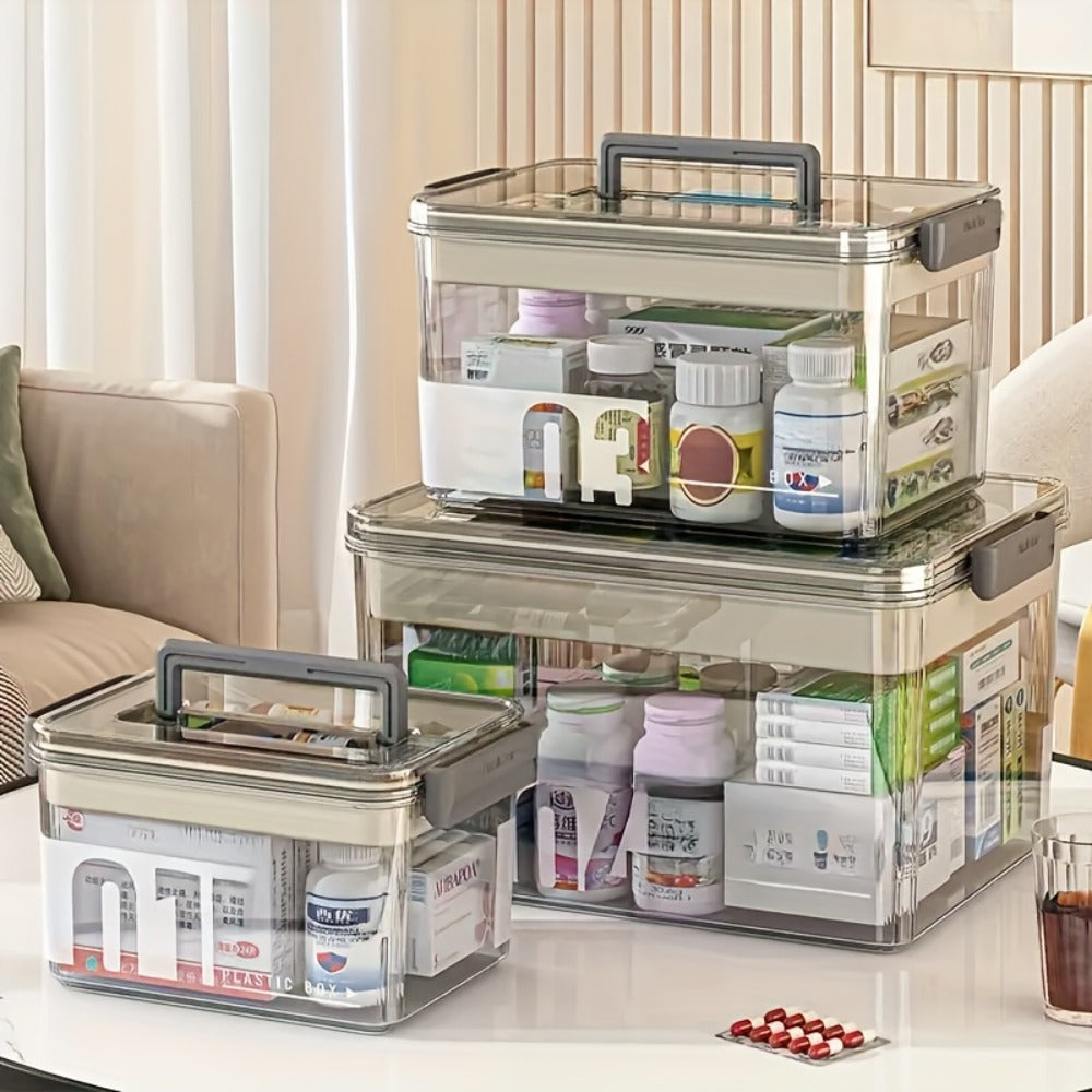 Medicine Storage Box Pill Organizer Multi-Layer Plastic with Handle Large First Aid Storage for Entryways, Bedrooms and Living Spaces