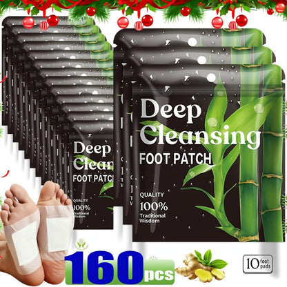 Foot Detox Patches Bamboo Vinegar & Ginger 60 & 160 Pcs – Deep Cleansing Natural Plant Ingredients Alcohol-Free Overnight Moisturizing Foot