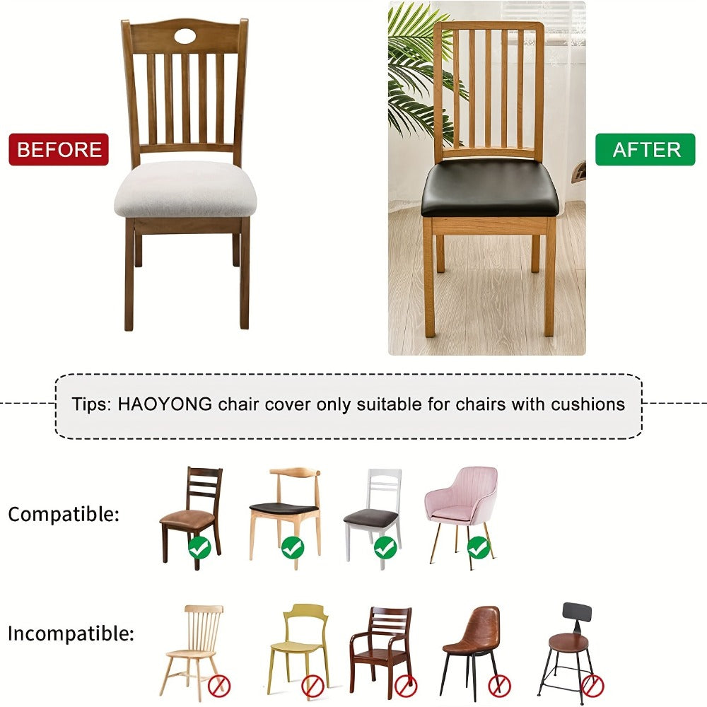 PU Leather Dining Chair Cushion Covers Removable Stretch Seat Slipcovers for Dining Room Kitchen Hotel Set of 4 or 6