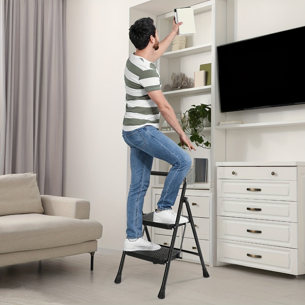 Folding Steel Step Stool with Storage Shelf & Wide Anti-Slip Pedal, 2/4-Step Sturdy Portable Step Ladder for Home
