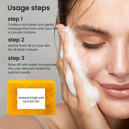 Turmeric Kojic Acid Brightening Soap Handmade Lemon Cold Process Deep Cleansing Hydrating Bar for Face & Body All Skin Types